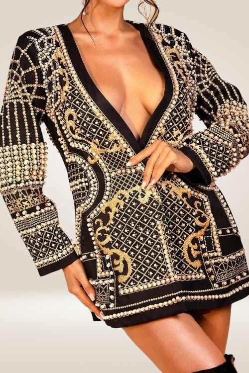 Adriana Pearl Blazer Dress In Gold - TGC Boutique - Blazer Dress