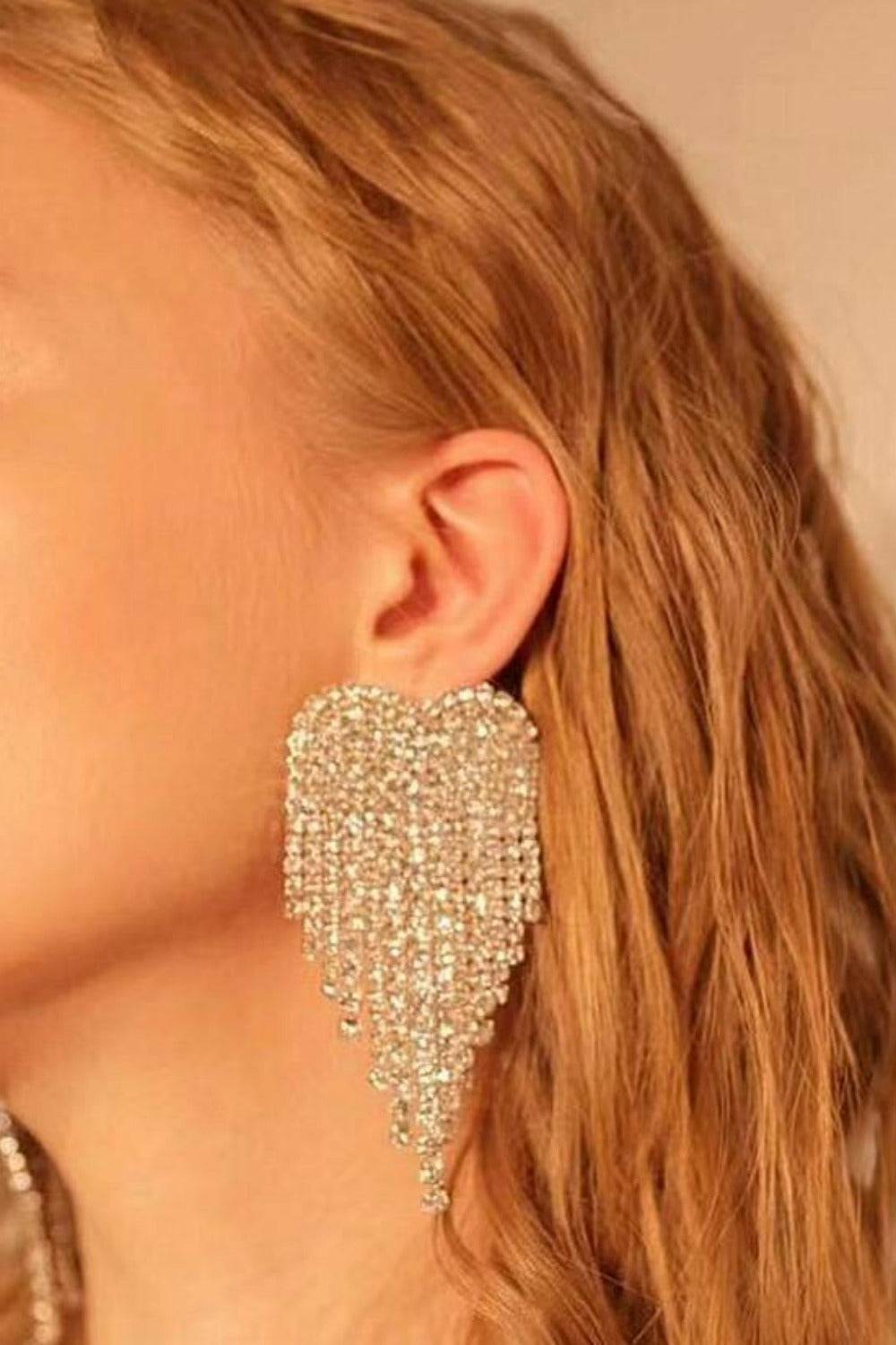 Angel Heart Rhinestone Drop Earrings - TGC Boutique - Earrings
