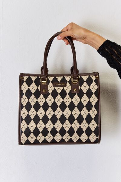 Argyle And Vegan Leather Brown Shoulder Bag - TGC Boutique - Shoulder Bag
