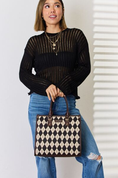 Argyle And Vegan Leather Brown Shoulder Bag - TGC Boutique - Shoulder Bag