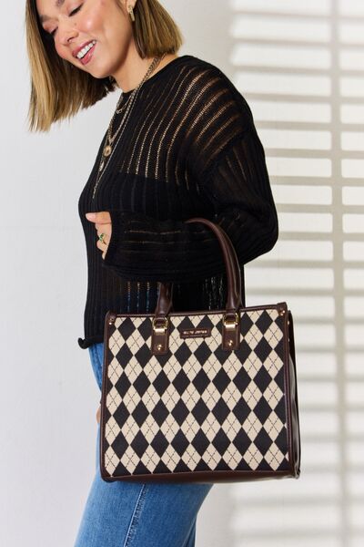 Argyle And Vegan Leather Brown Shoulder Bag - TGC Boutique - Shoulder Bag