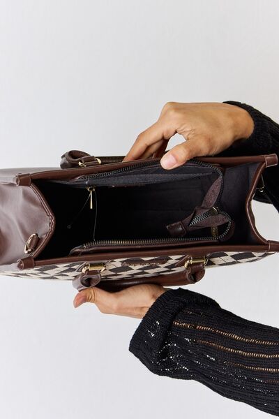 Argyle And Vegan Leather Brown Shoulder Bag - TGC Boutique - Shoulder Bag