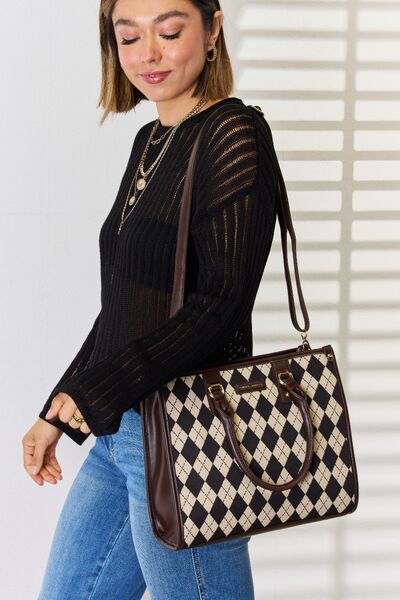 Argyle And Vegan Leather Brown Shoulder Bag - TGC Boutique - Shoulder Bag