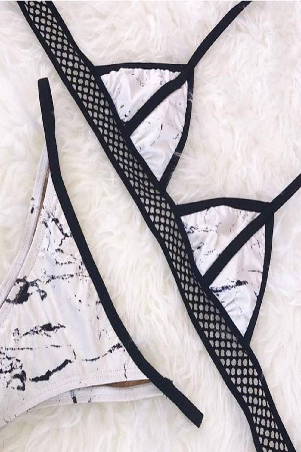 Ariel Dusty Mesh White Bikini Swimsuit - TGC Boutique - White Drawstring Swimsuit