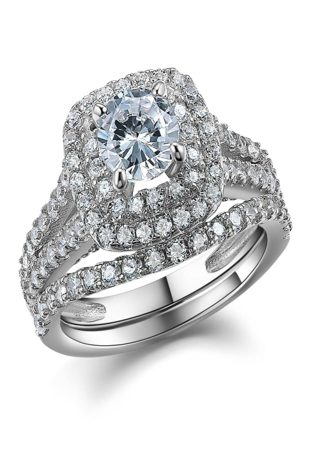Art Deco Round Cut Blue Sapphire Engagement Ring Set - TGC Boutique - Sterling Silver Ring Set