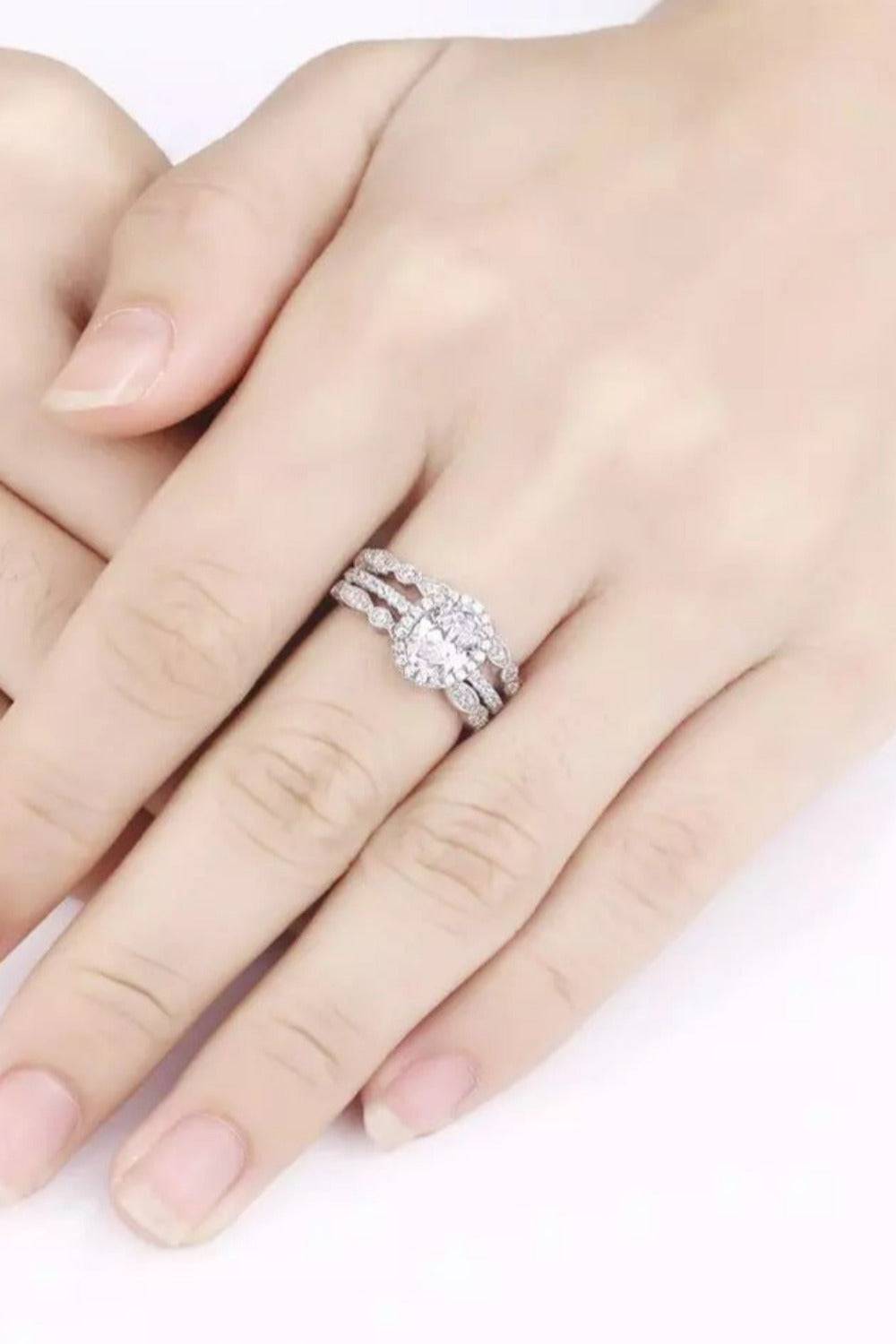 Art Deco Sterling Silver 3 Pc Ring Set - TGC Boutique - Engagement Ring Set