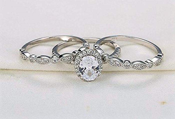 Art Deco Sterling Silver 3 Pc Ring Set - TGC Boutique - Engagement Ring Set