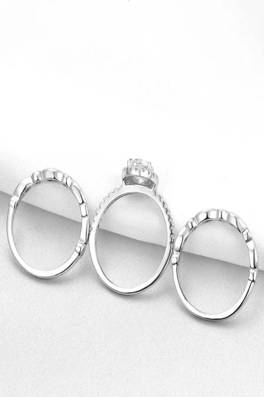 Art Deco Sterling Silver 3 Pc Ring Set - TGC Boutique - Engagement Ring Set