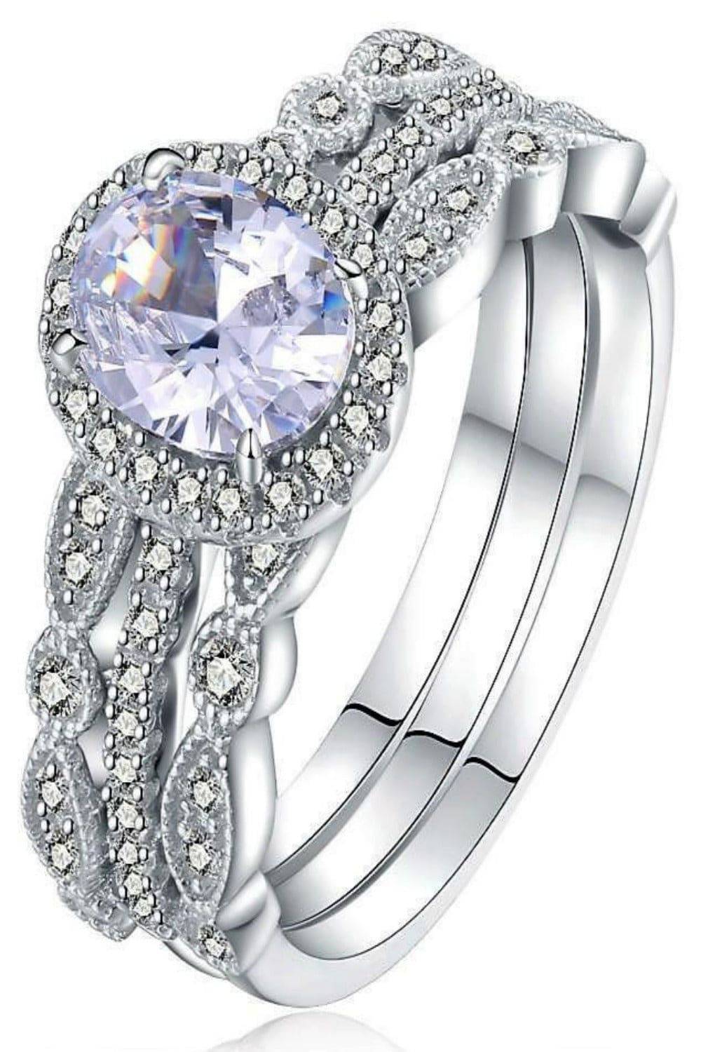 Art Deco Sterling Silver 3 Pc Ring Set - TGC Boutique - Engagement Ring Set