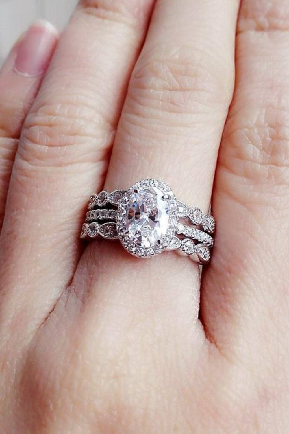Art Deco Sterling Silver 3 Pc Ring Set - TGC Boutique - Engagement Ring Set