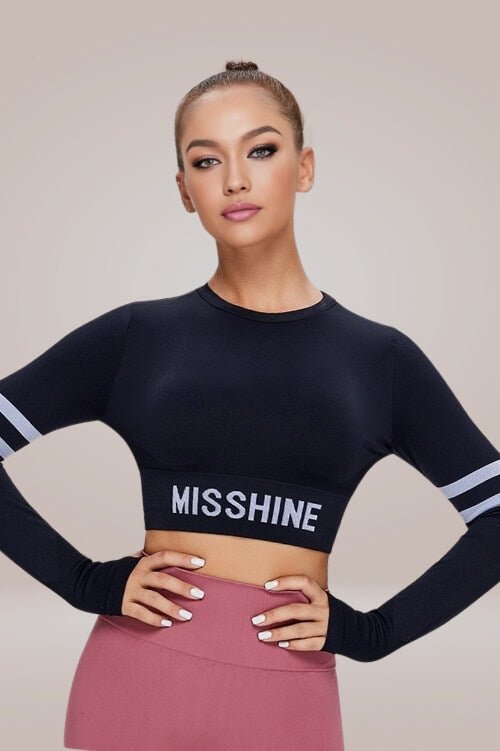 Athleisure Long Sleeve Black Crop Top - TGC Boutique - Active Top
