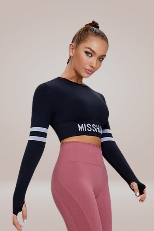 Athleisure Long Sleeve Black Crop Top - TGC Boutique - Active Top