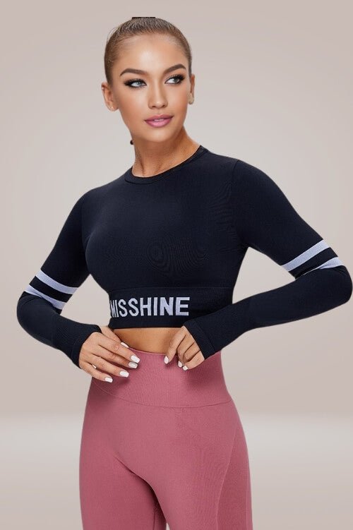 Athleisure Long Sleeve Black Crop Top - TGC Boutique - Active Top