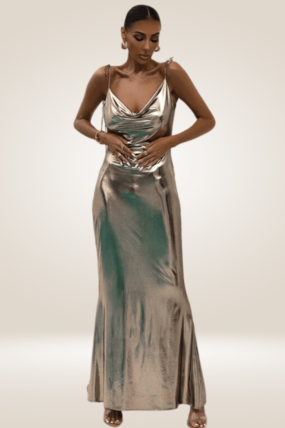 Backless Metallic Gold Pleated Maxi Dress - TGC Boutique - maxi dress