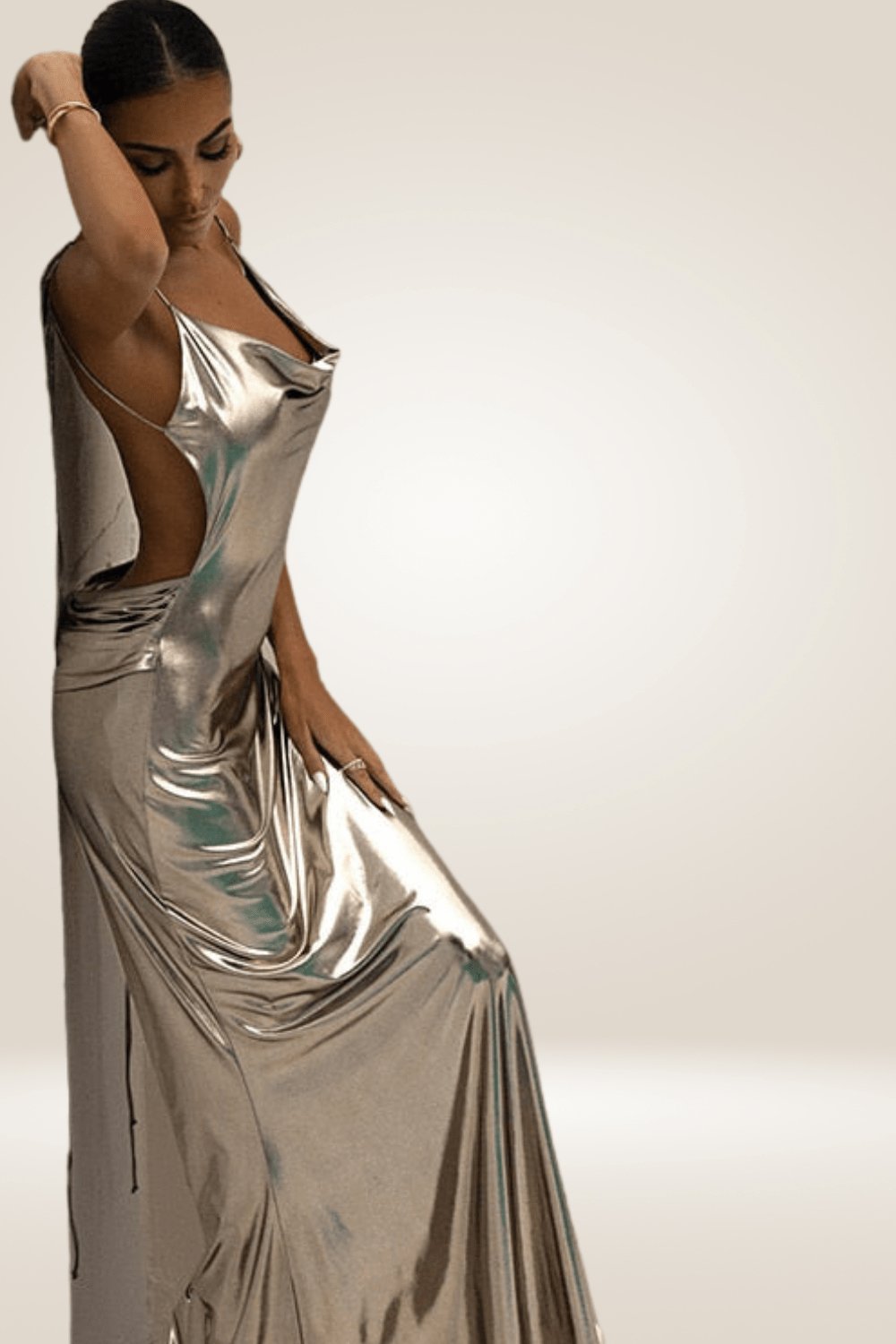 Backless Metallic Gold Pleated Maxi Dress - TGC Boutique - maxi dress