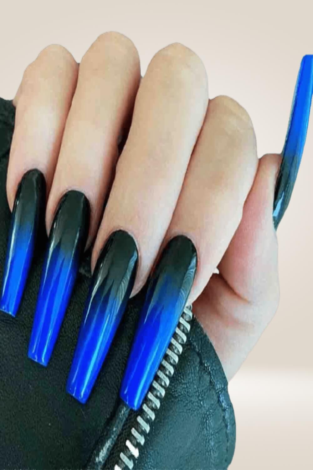 Black And Blue Ombre Coffin Press On Nails Kit - TGC Boutique - Press On Nails
