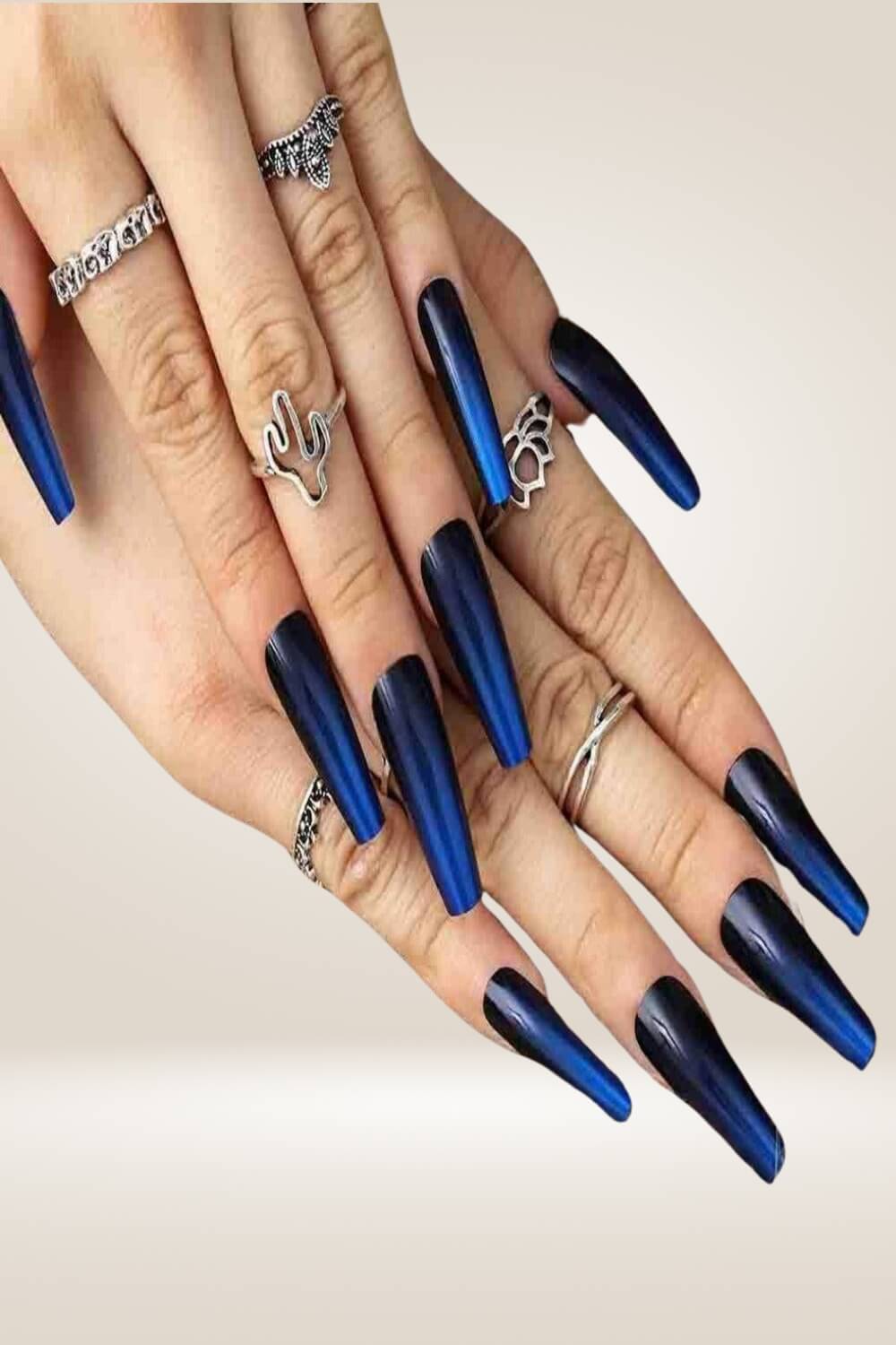 Black And Blue Ombre Coffin Press On Nails Kit - TGC Boutique - Press On Nails