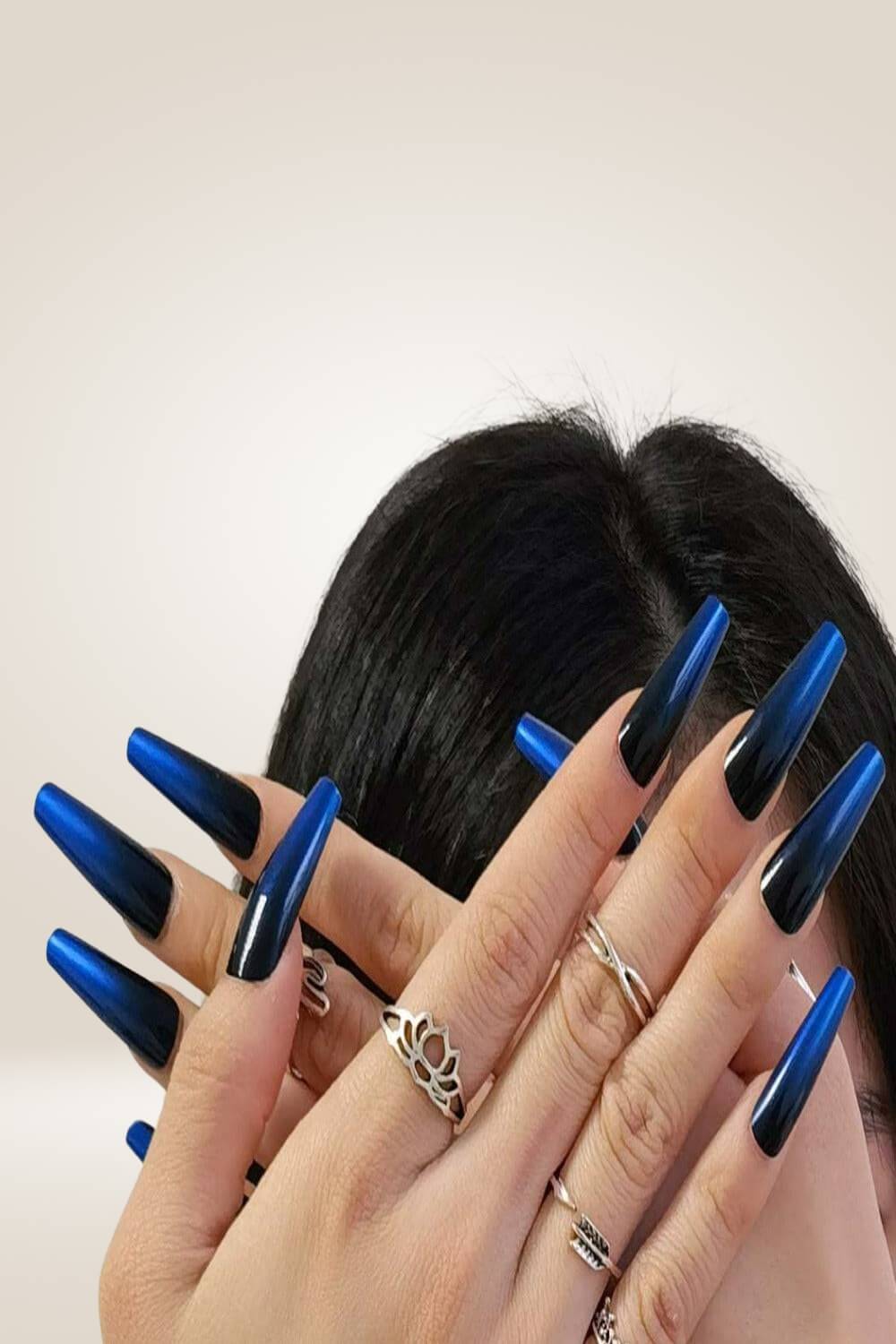 Black And Blue Ombre Coffin Press On Nails Kit - TGC Boutique - Press On Nails