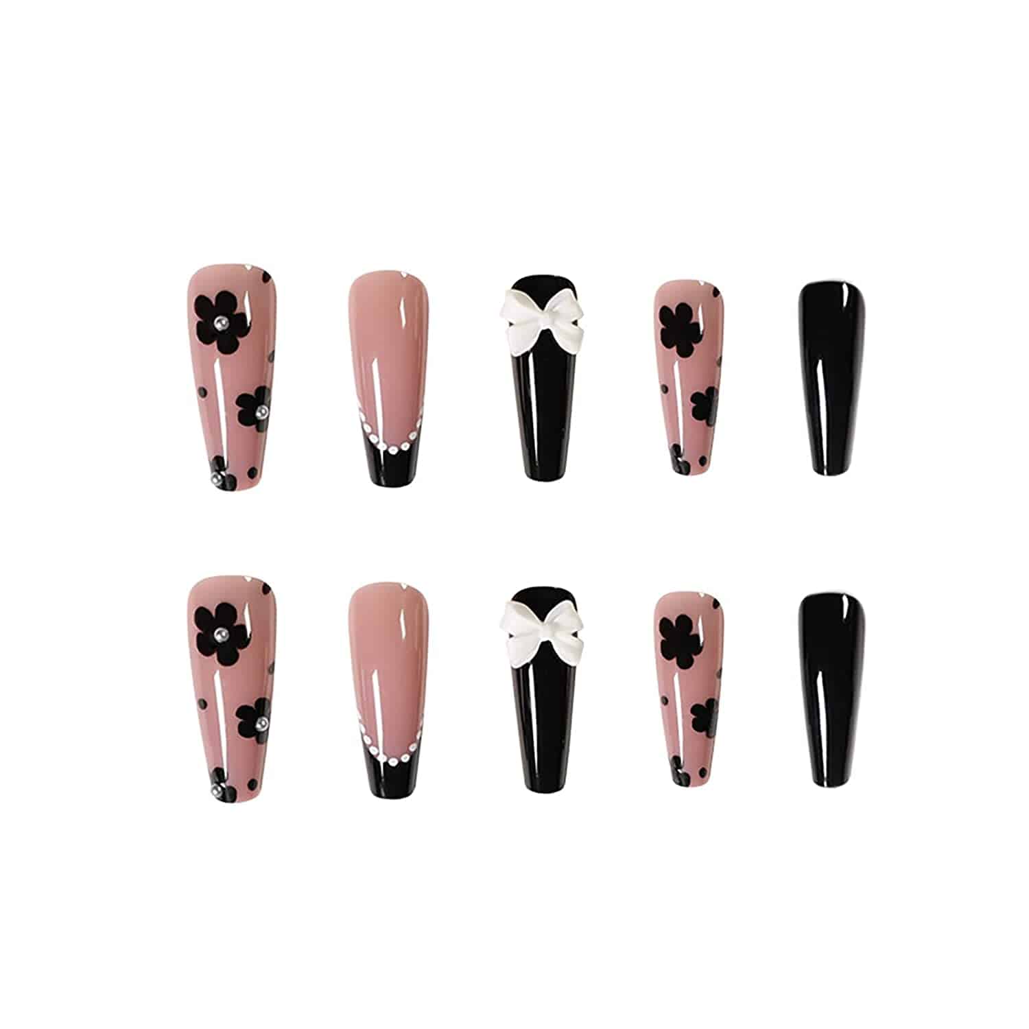 Black And White Bow Coffin Press On Nails Kit - TGC Boutique - Press On Nails