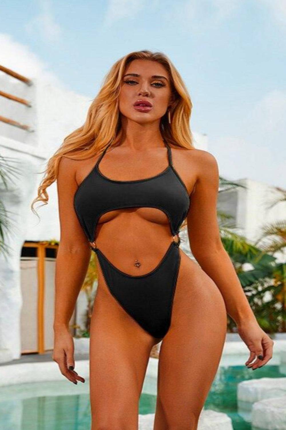 Black Cut Out High Waist One Piece Swimsuit - TGC Boutique - Swimsuit