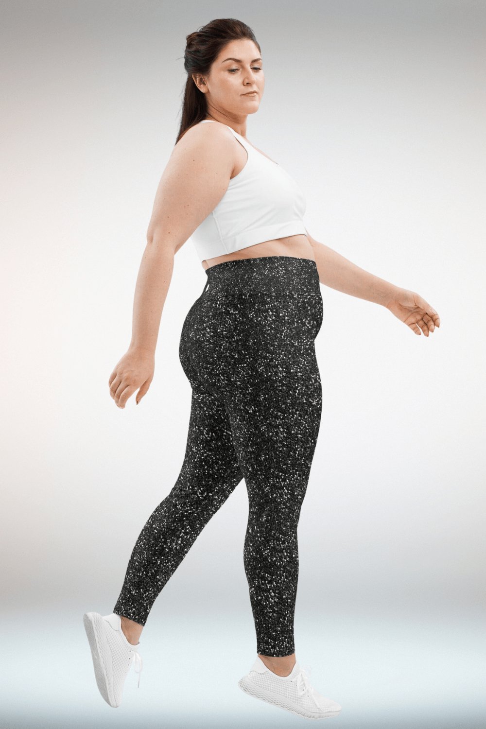 Black Glitter Print Plus Size Leggings - TGC Boutique - Leggings