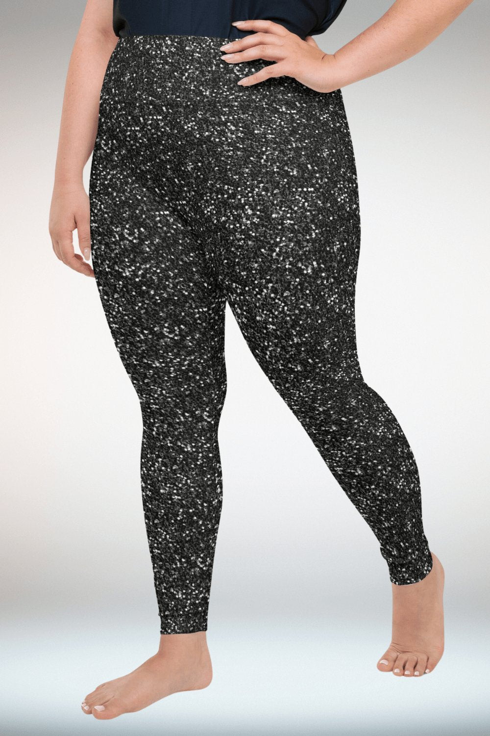 Black Glitter Print Plus Size Leggings - TGC Boutique - Leggings