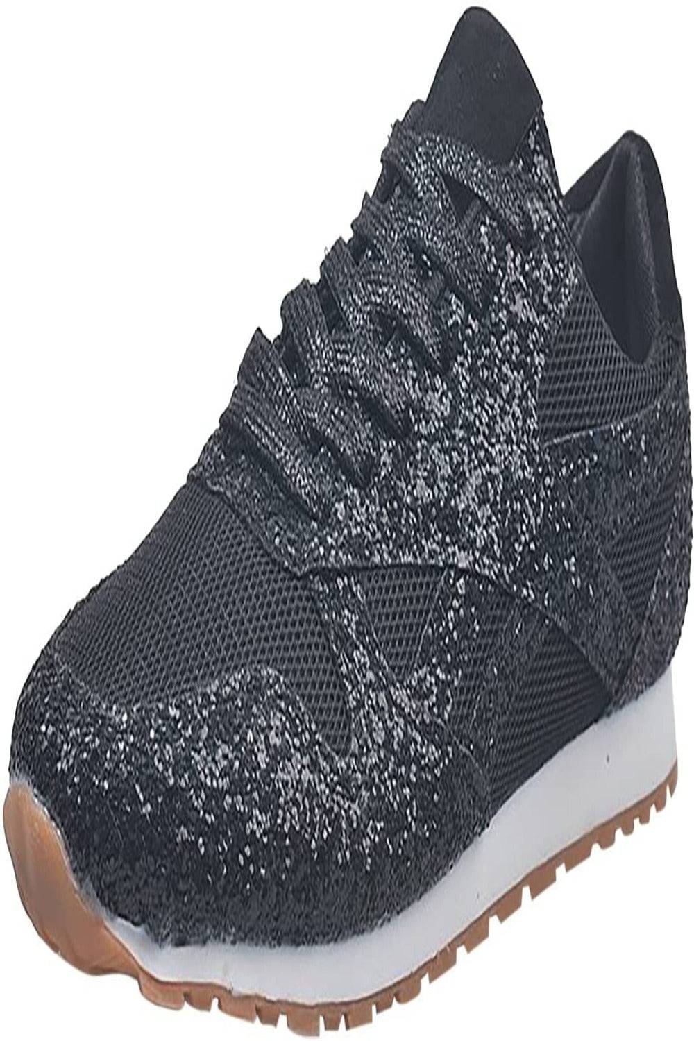Black Lace Up Glitter Sneakers - TGC Boutique - Shoes