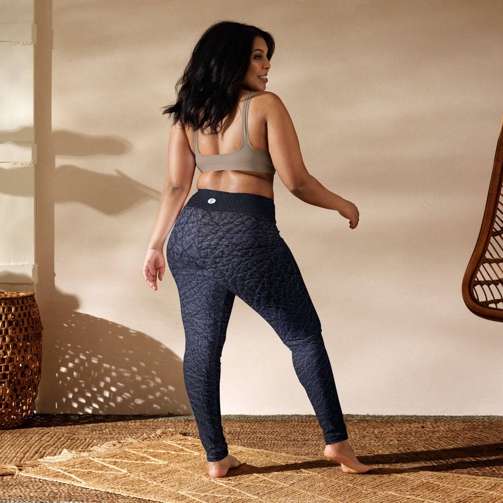 Black leather print Yoga Leggings With Pockets - TGC Boutique - Leggings
