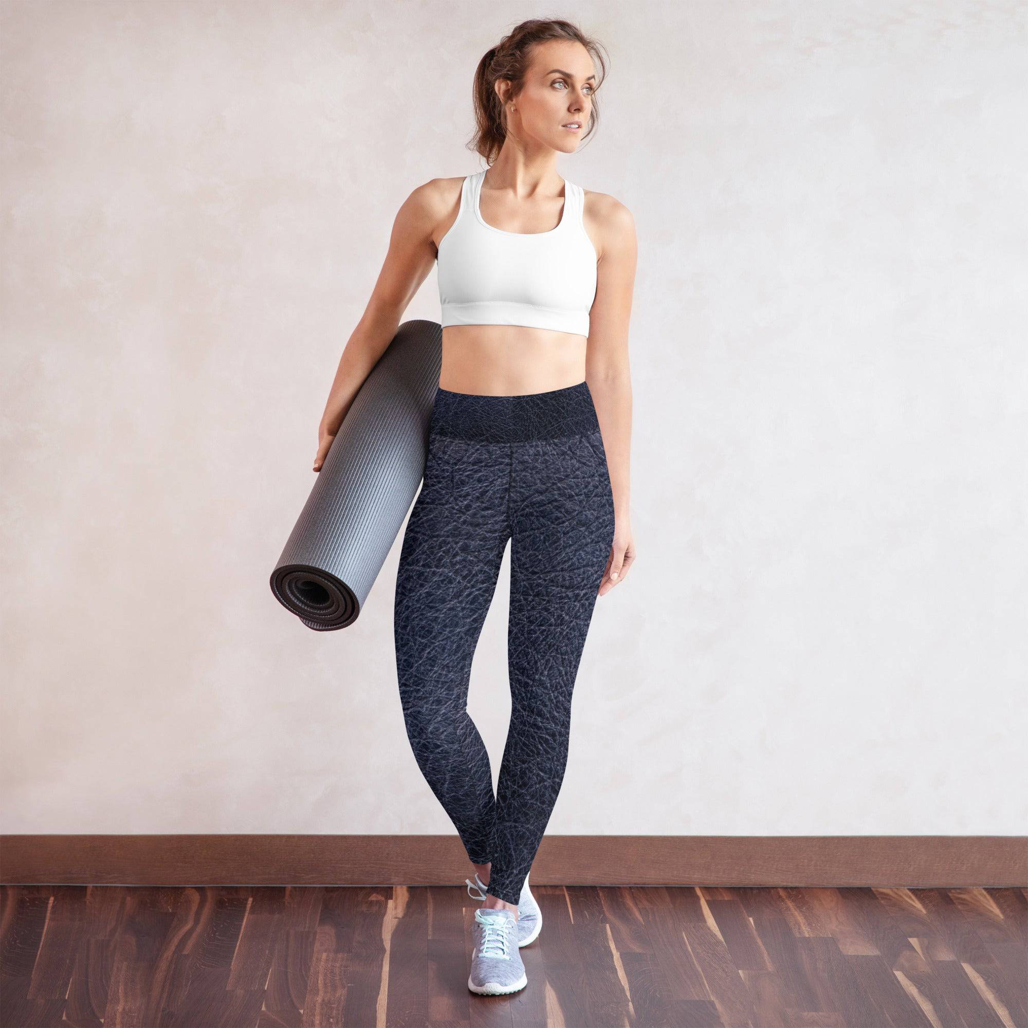 Black leather print Yoga Leggings With Pockets - TGC Boutique - Leggings