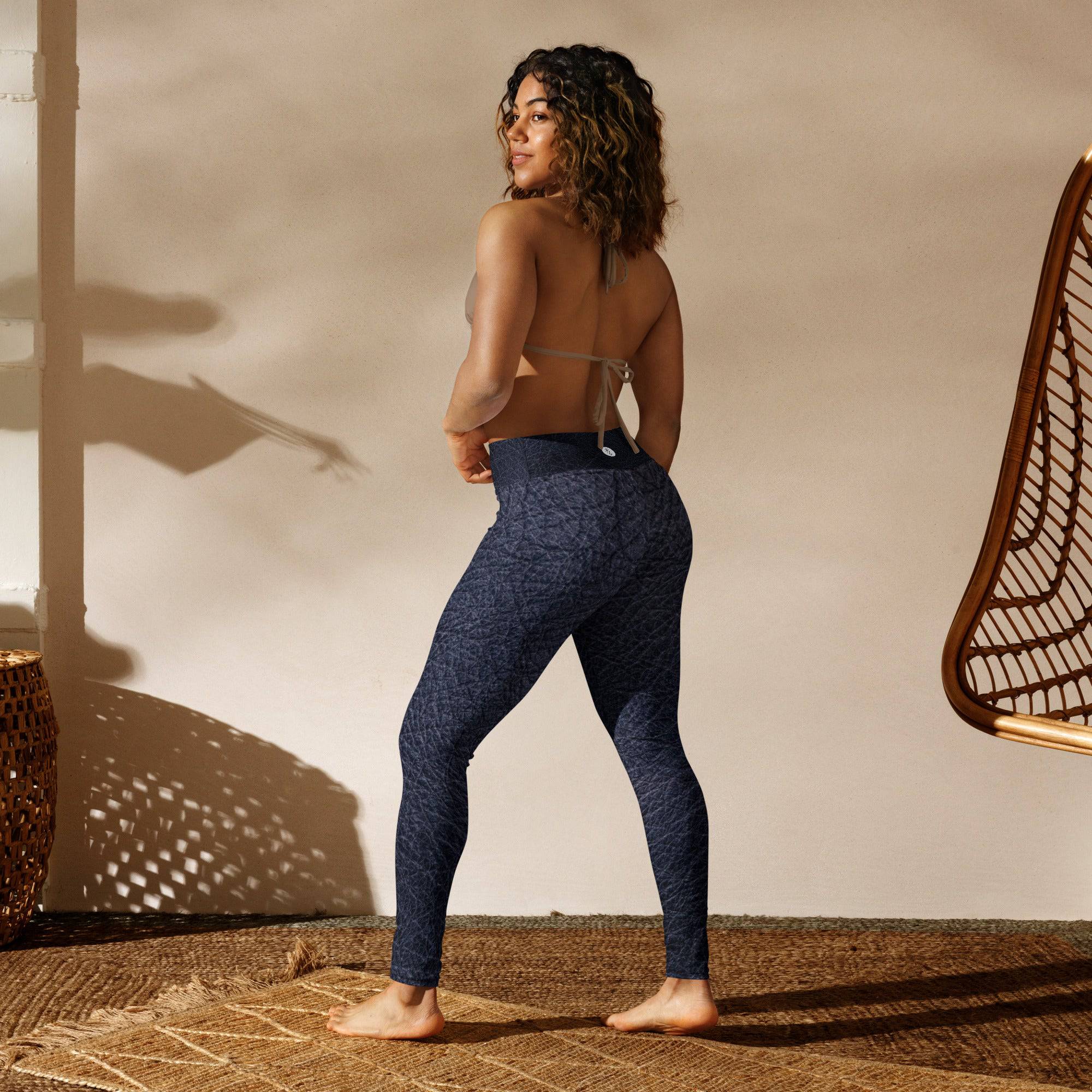 Black leather print Yoga Leggings With Pockets - TGC Boutique - Leggings