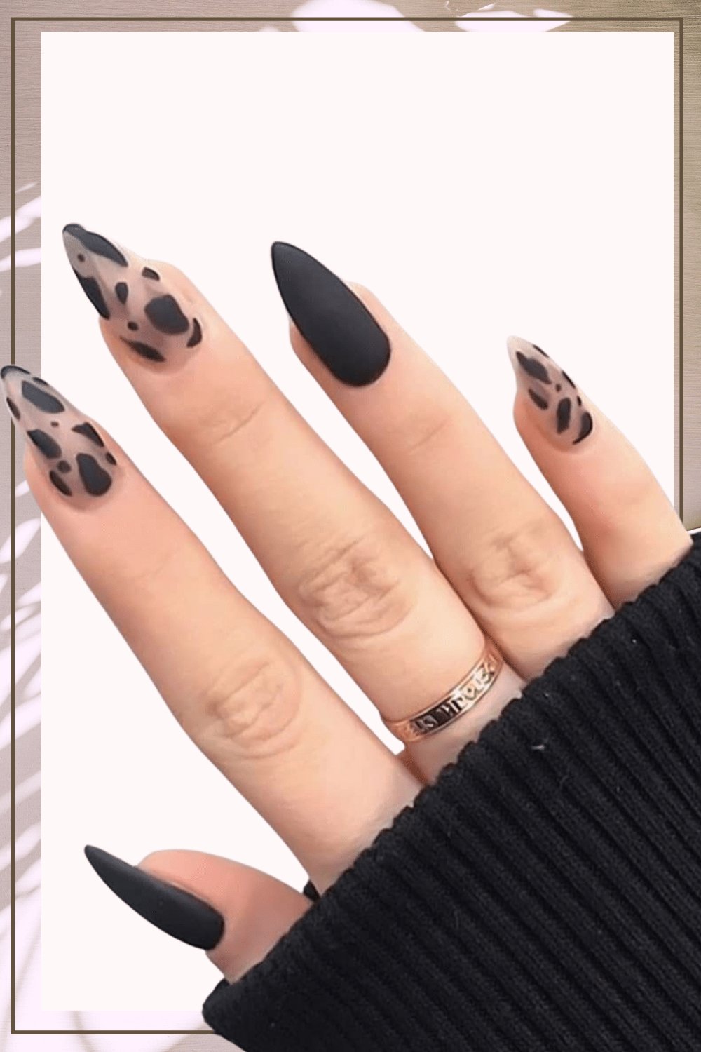Black Matte Stiletto Cow Print Press On Nails - TGC Boutique - Press On Nails