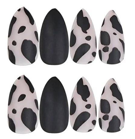 Black Matte Stiletto Cow Print Press On Nails - TGC Boutique - Press On Nails