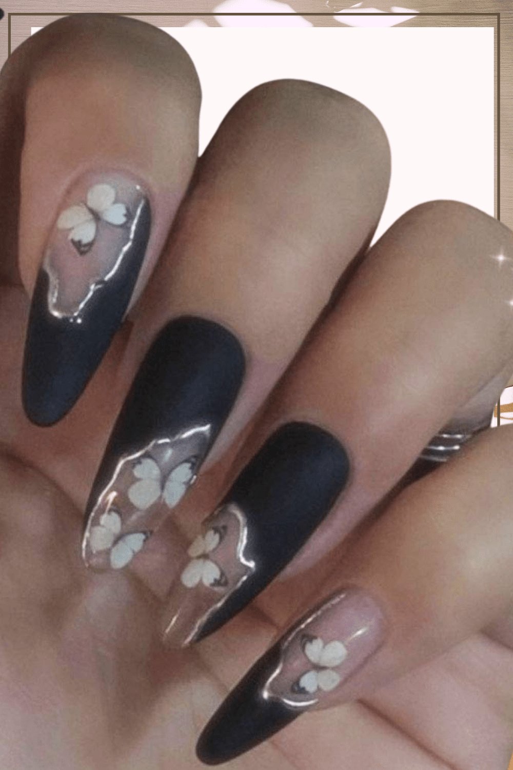 Black Press On Nails Matte Stiletto Butterfly Nail Kit - TGC Boutique - Press On Nails