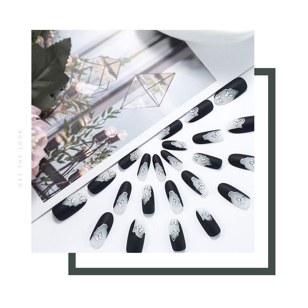 Black Press On Nails Matte Stiletto Butterfly Nail Kit - TGC Boutique - Press On Nails
