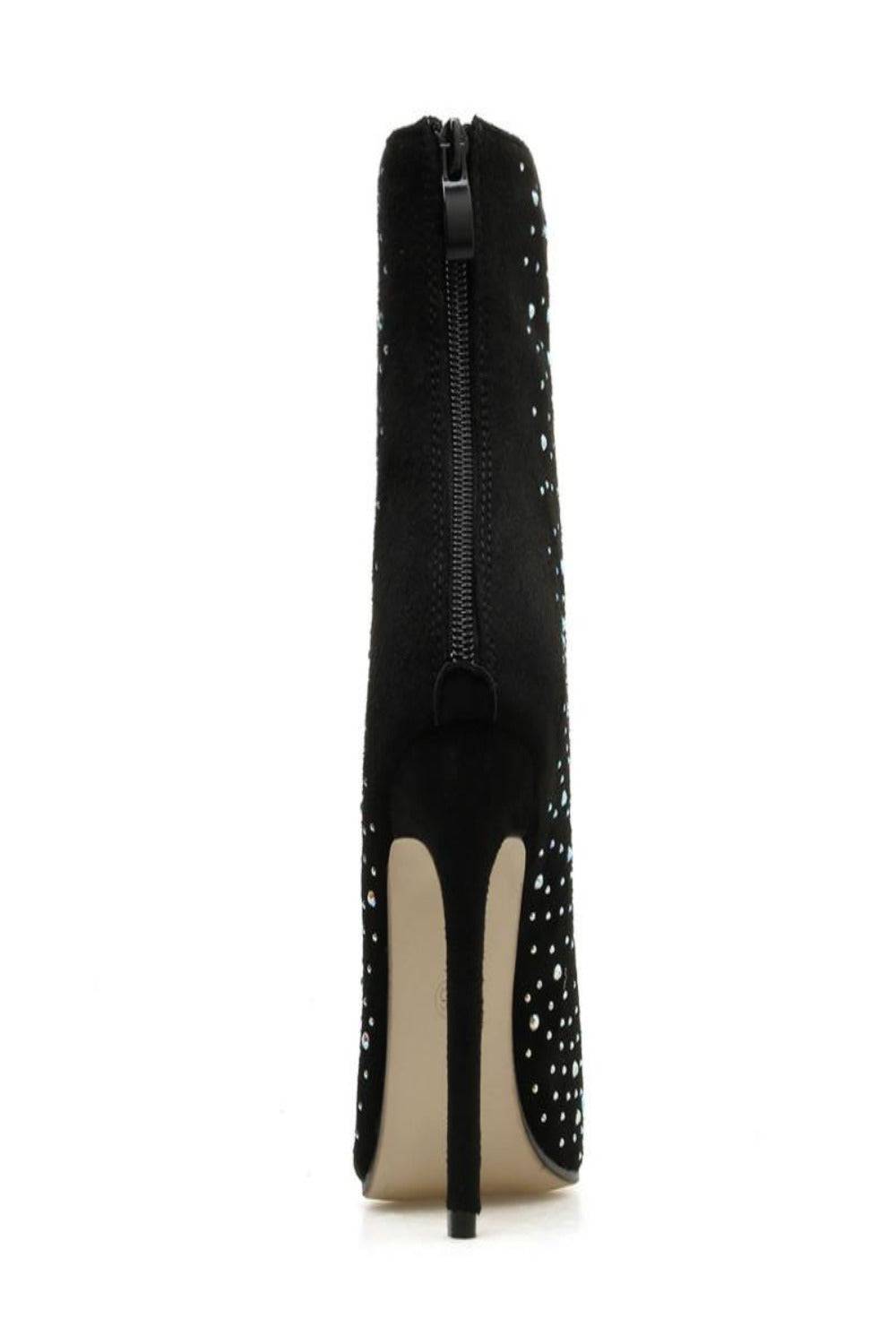 Black Stiletto Heel Pointed Toe Booties Rhinestone Ankle Boots - TGC Boutique - Ankle Booties
