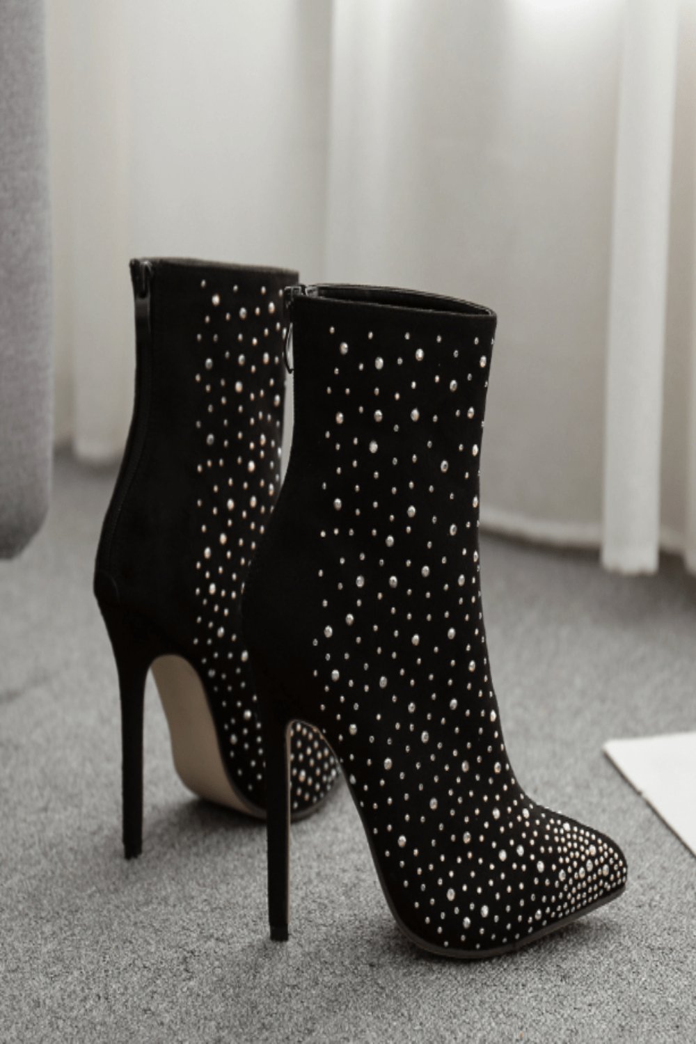 Black Stiletto Heel Pointed Toe Booties Rhinestone Ankle Boots - TGC Boutique - Ankle Booties