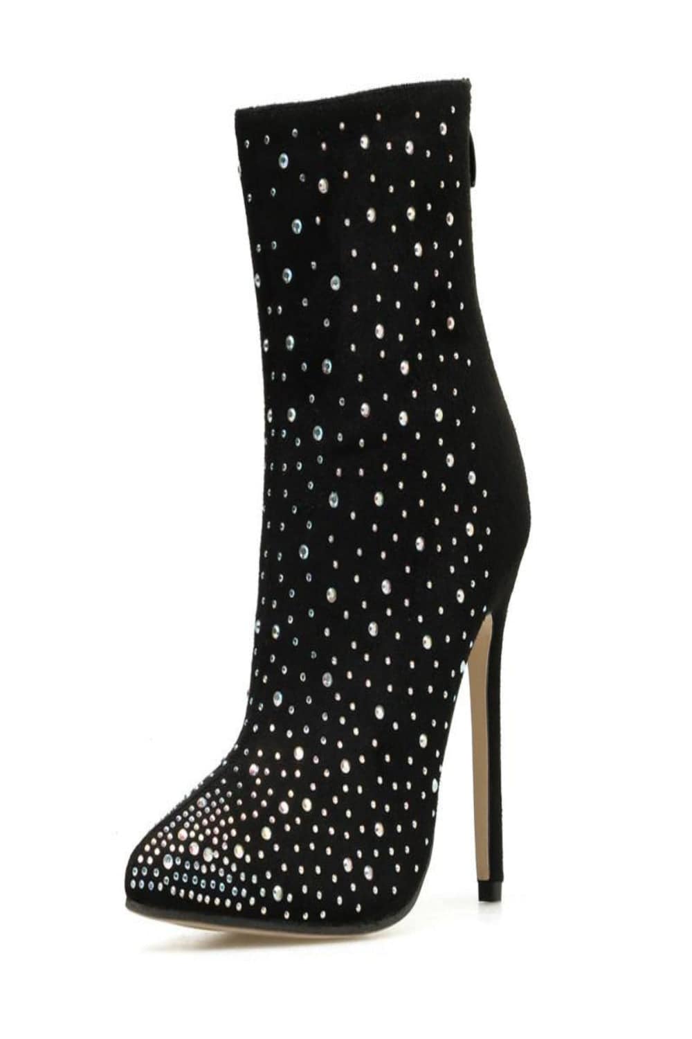 Black Stiletto Heel Pointed Toe Booties Rhinestone Ankle Boots - TGC Boutique - Ankle Booties