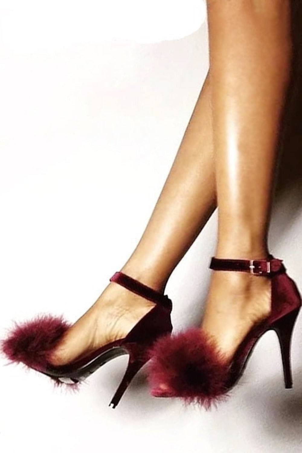 Black Stiletto High Heel Sandals With Fluffy Fur - TGC Boutique - High Heel Sandals