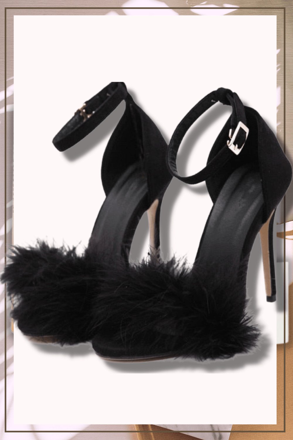 Black Stiletto High Heel Sandals With Fluffy Fur - TGC Boutique - High Heel Sandals