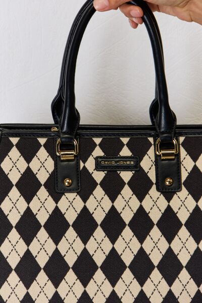 Black Vegan Leather Argyle Shoulder Bag - TGC Boutique - Shoulder Bag