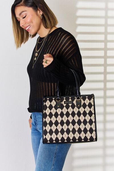 Black Vegan Leather Argyle Shoulder Bag - TGC Boutique - Shoulder Bag