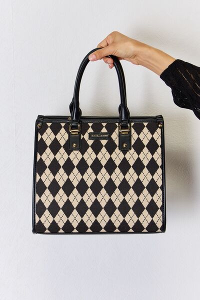 Black Vegan Leather Argyle Shoulder Bag - TGC Boutique - Shoulder Bag