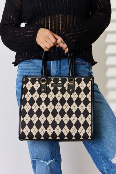Black Vegan Leather Argyle Shoulder Bag - TGC Boutique - Shoulder Bag