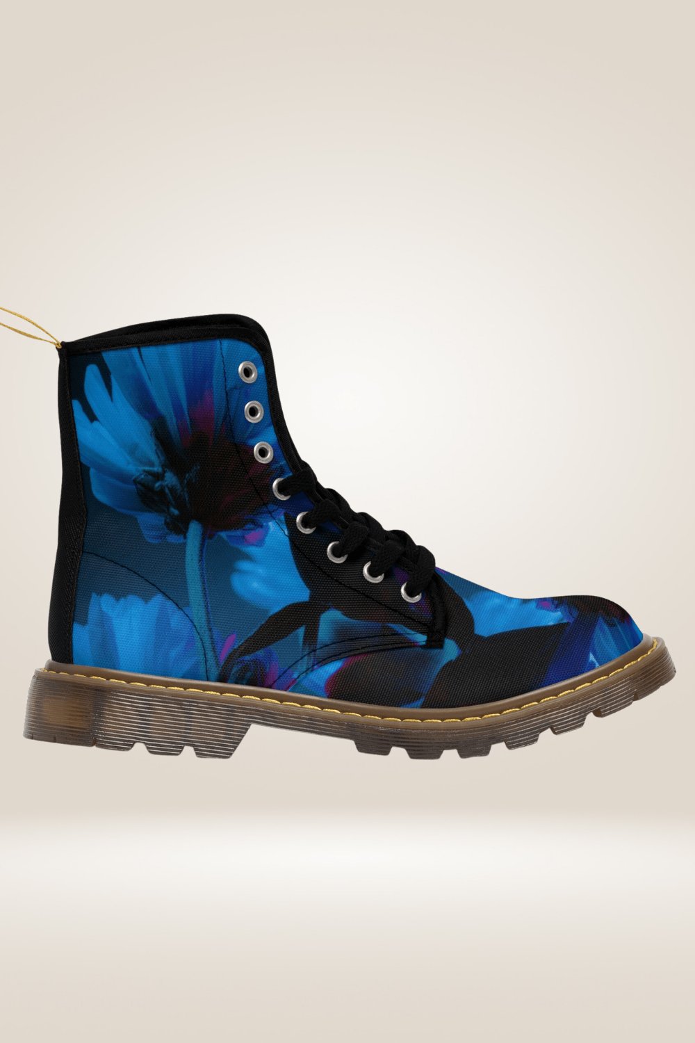 Blue Flower Print Combat Boots - Brown Sole - TGC Boutique - Boots