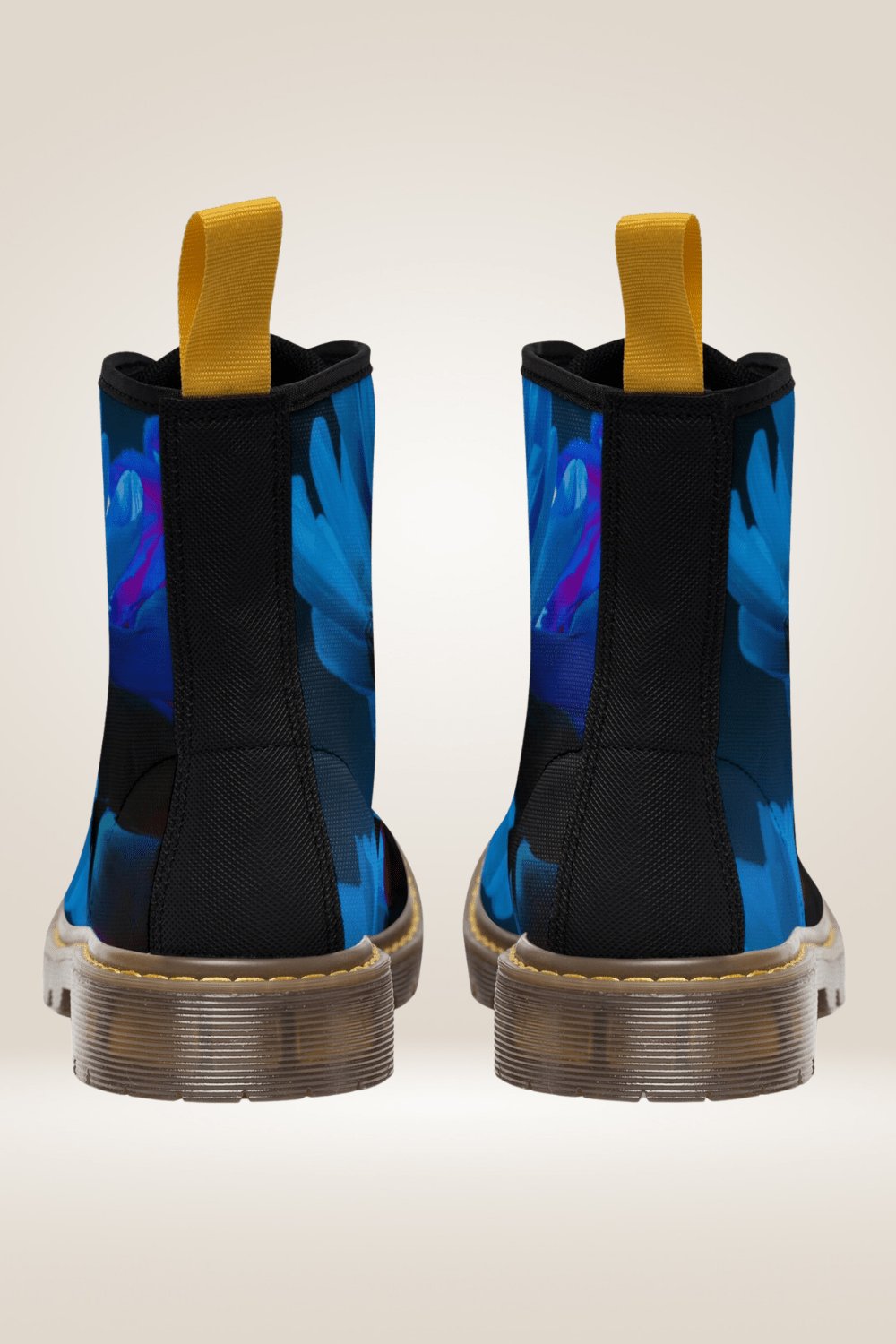 Blue Flower Print Combat Boots - Brown Sole - TGC Boutique - Boots