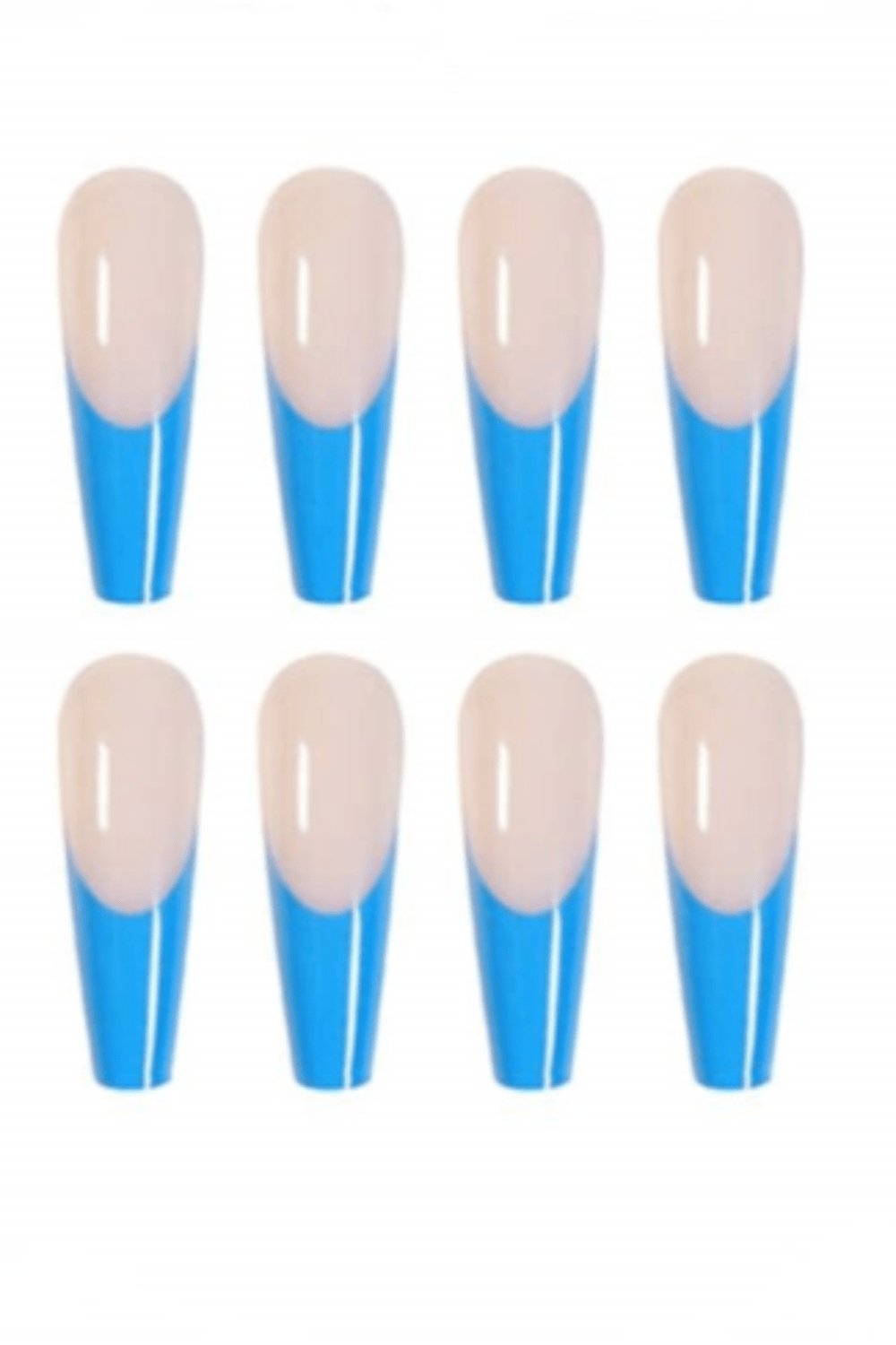 Blue French Tip Coffin Press On Nails Kit - TGC Boutique - Press On Nails