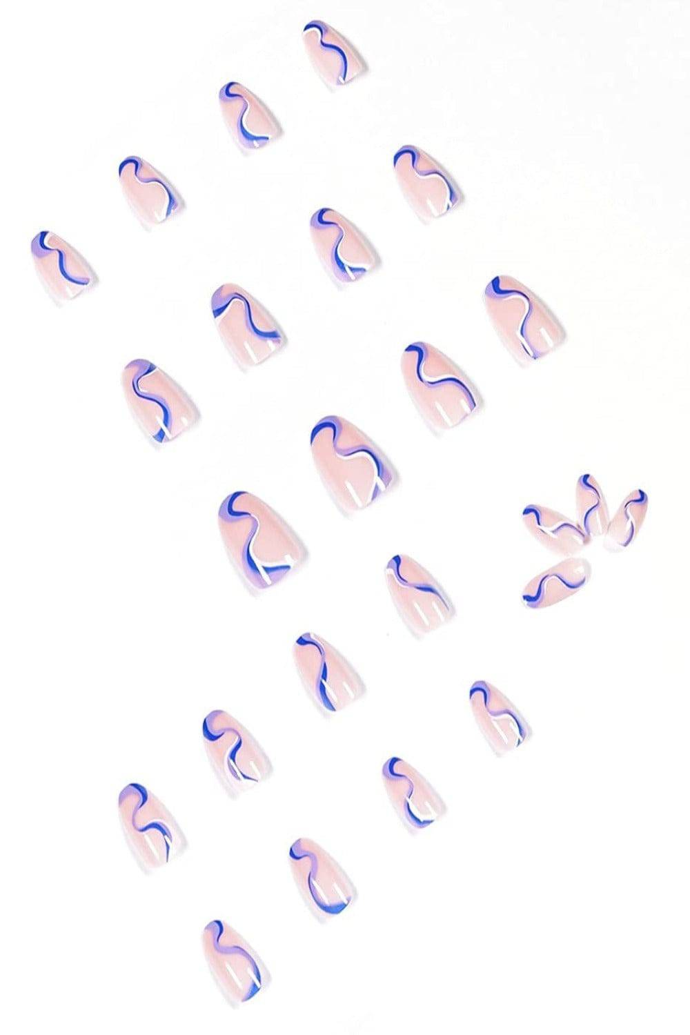 Blue French Tip Wave Swirl Press On Nails Kit - TGC Boutique - Press On Nails