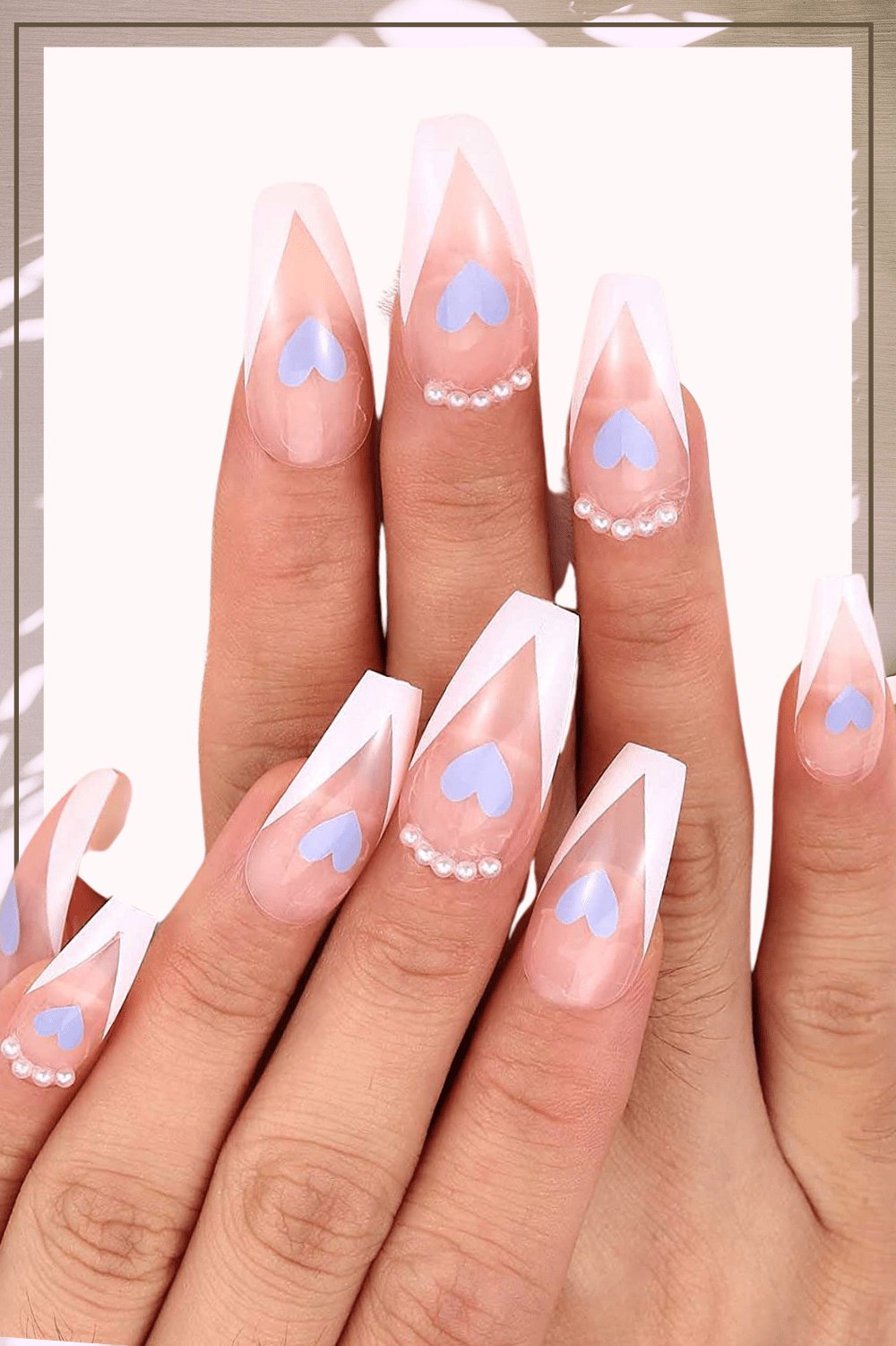 Blue Heart White Coffin French Tip Press On Nails Kit - TGC Boutique - Press On Nails