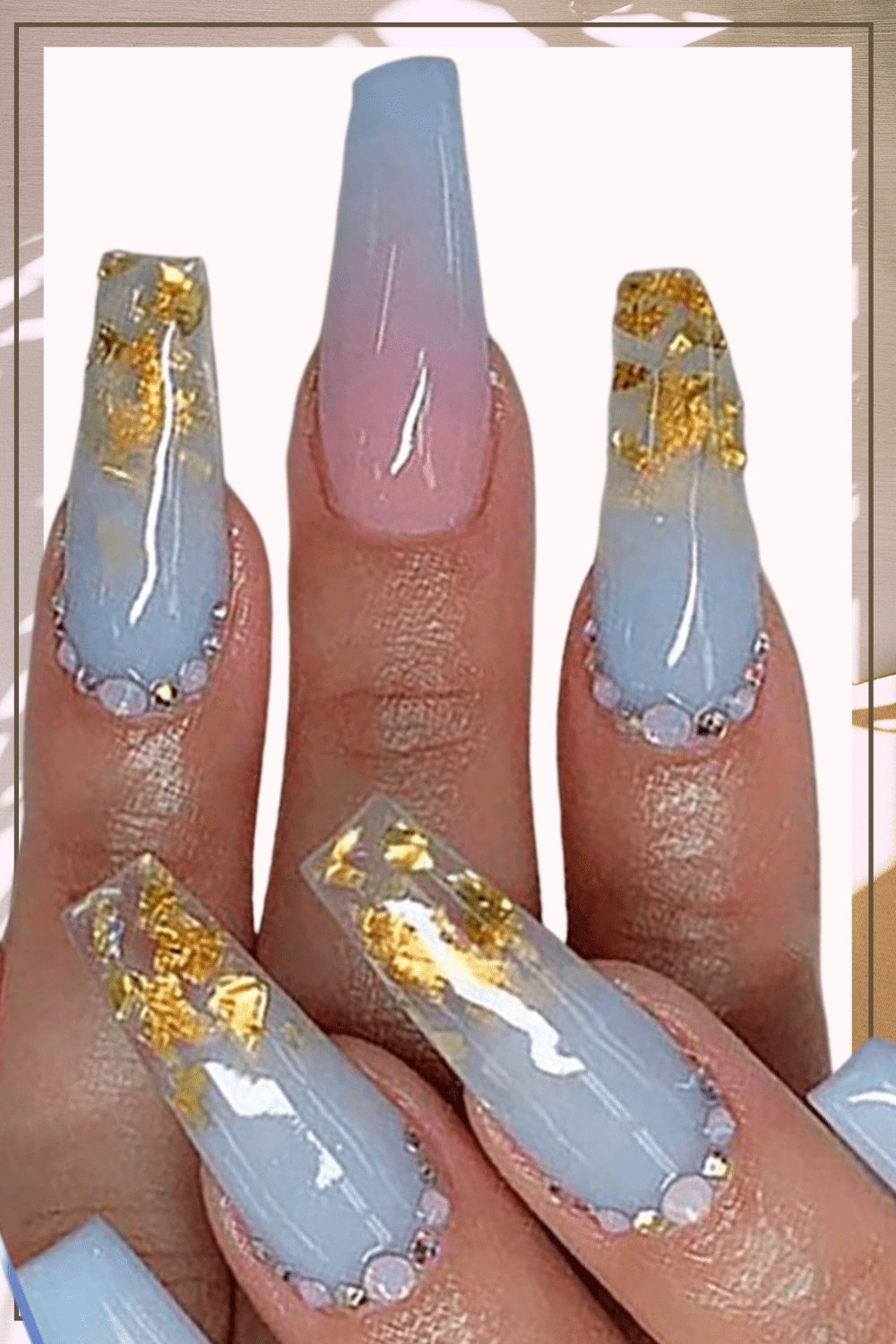 Blue & Pink Ombre Coffin Rhinestone Press On Nails Kit - TGC Boutique - Press On Nails