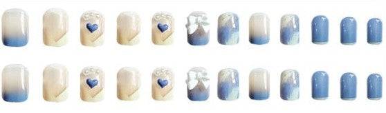 Blue Press On Nails Pink Glossy Coffin Heart Nail Kit - TGC Boutique - Press On Nails